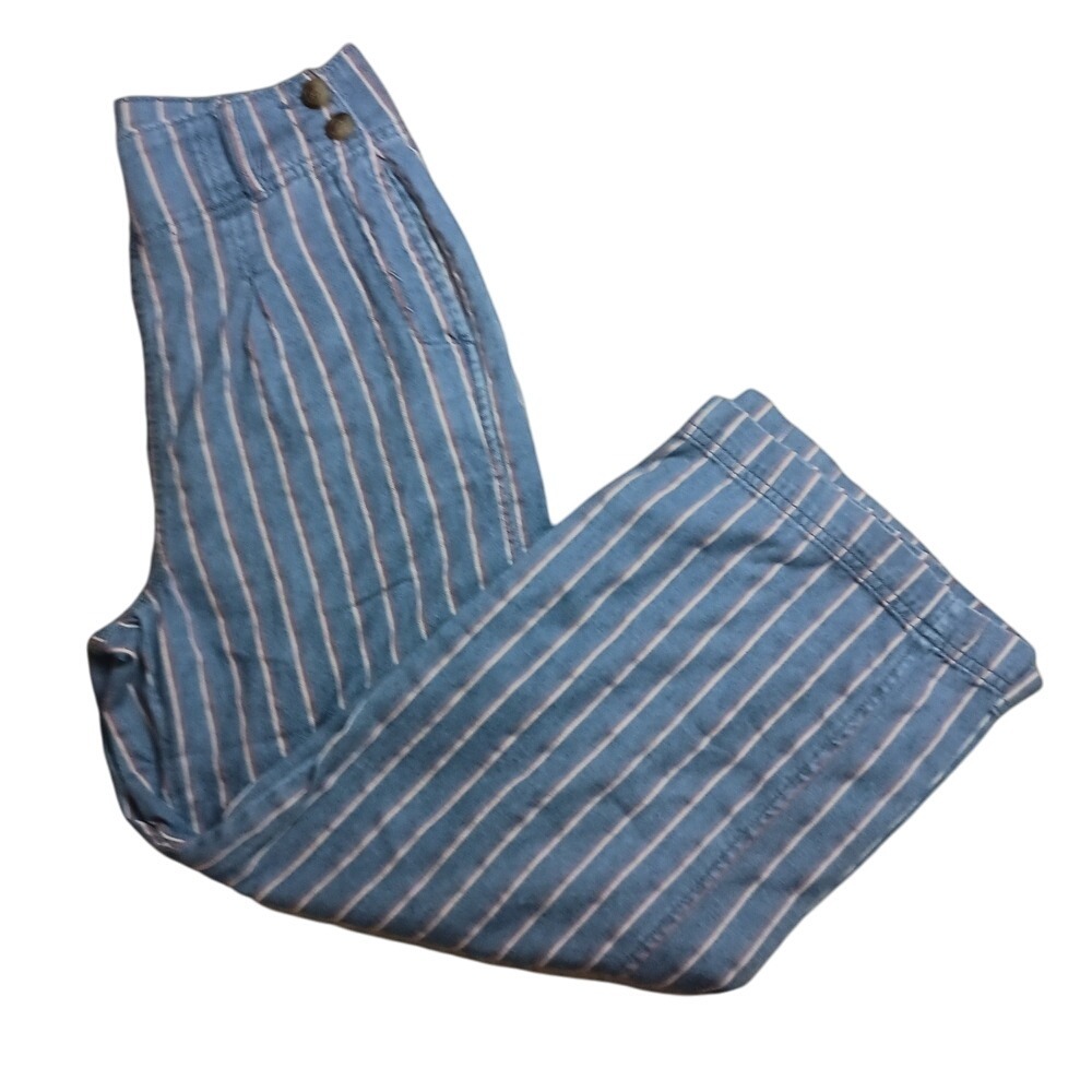 American Eagle High Waisted‎ Striped Wide Leg Chambray Pants SKUW529